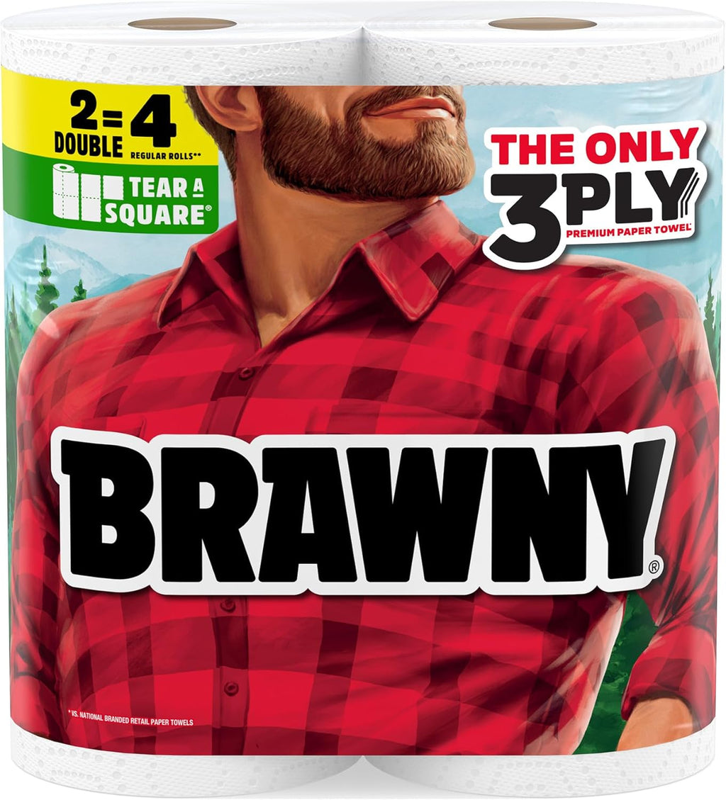 Brawny Tear-A-Square 3-Ply Paper Towels, 6 Double Rolls = 12 Regular Rolls