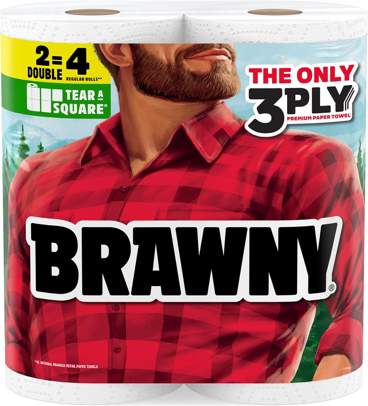 Brawny Tear-A-Square 3-Ply Paper Towels, 6 Double Rolls = 12 Regular Rolls