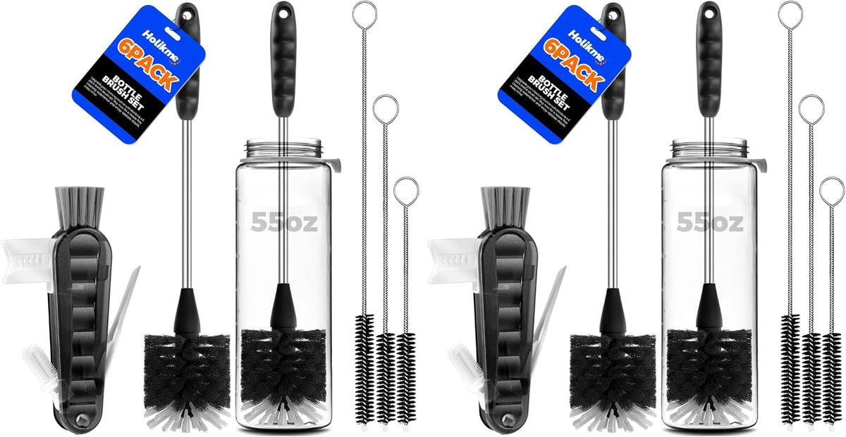 Holikme 6 Pack Bottle Brush 14" Stainless Steel Straw Cleaner Brush,Black