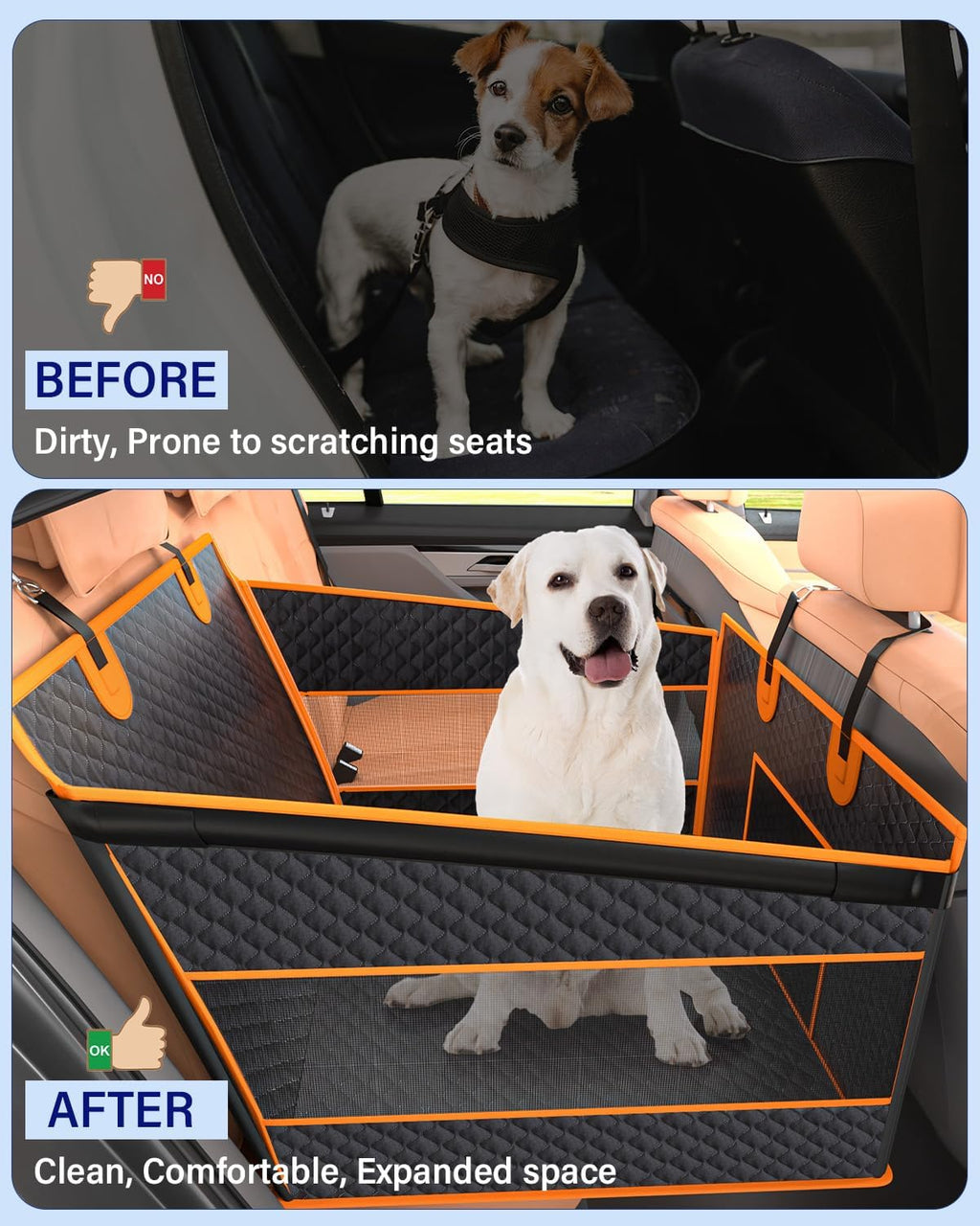 Instraella Dog Car Seat for Large Dogs, Hard Bottom Half Back Seat Extender