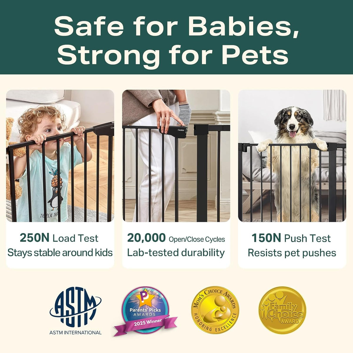 Cumbor 30-46" Baby Gate for Stairs, Auto Close Dog Gate for the House Black