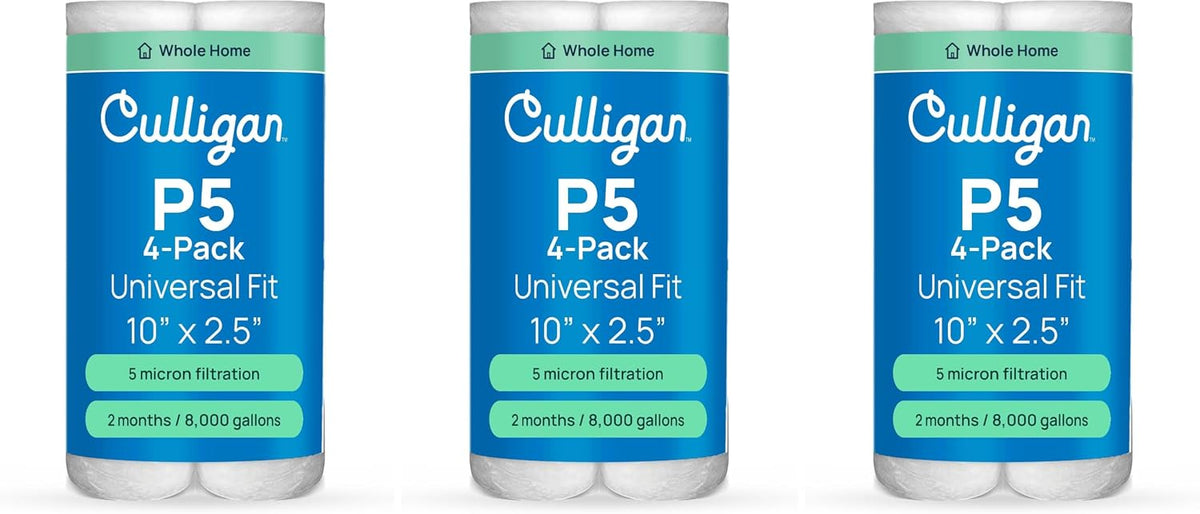 Culligan P5 Whole House Water Filter - Premium Water Filter Reduces Sediment, Dirt & Scale Particles for Clean Drinking Water - 8,000 Gallons, Value 4-Pack, White