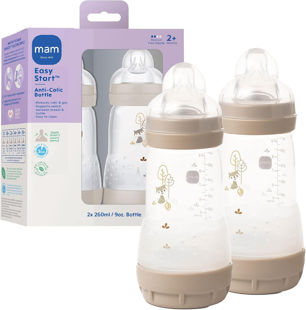 MAM 9oz Easy Start Anti-Colic+ Vented Baby Bottle, 2+ Months, 2 Pk, Unisex