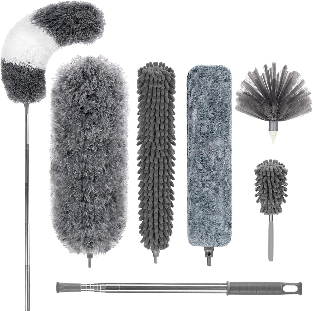 DELUX Microfiber Feather Duster Extendable Duster with 100 inches Extra Long Pole, Bendable Head & Long Handle Dusters for Cleaning Ceiling Fan, High Ceiling, Blinds, Furniture & Cars Gray
