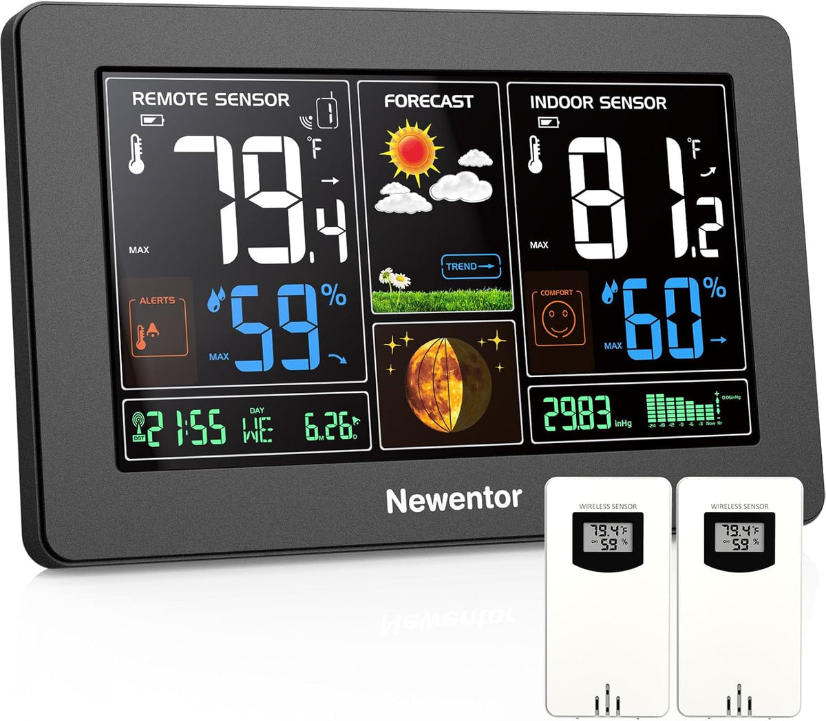 Newentor Weather Station Wireless Indoor Outdoor Thermometer, Black,1Sensor