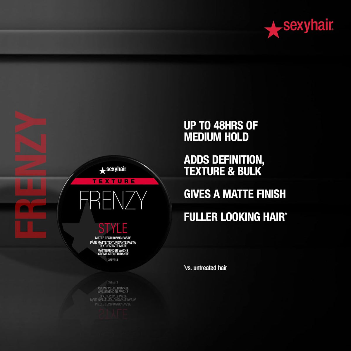 SexyHair Style Frenzy Matte Texturizing Paste, 2.5 Oz | Fullness, Texture and Definition | Helps Create Bulk | Semi-Matte