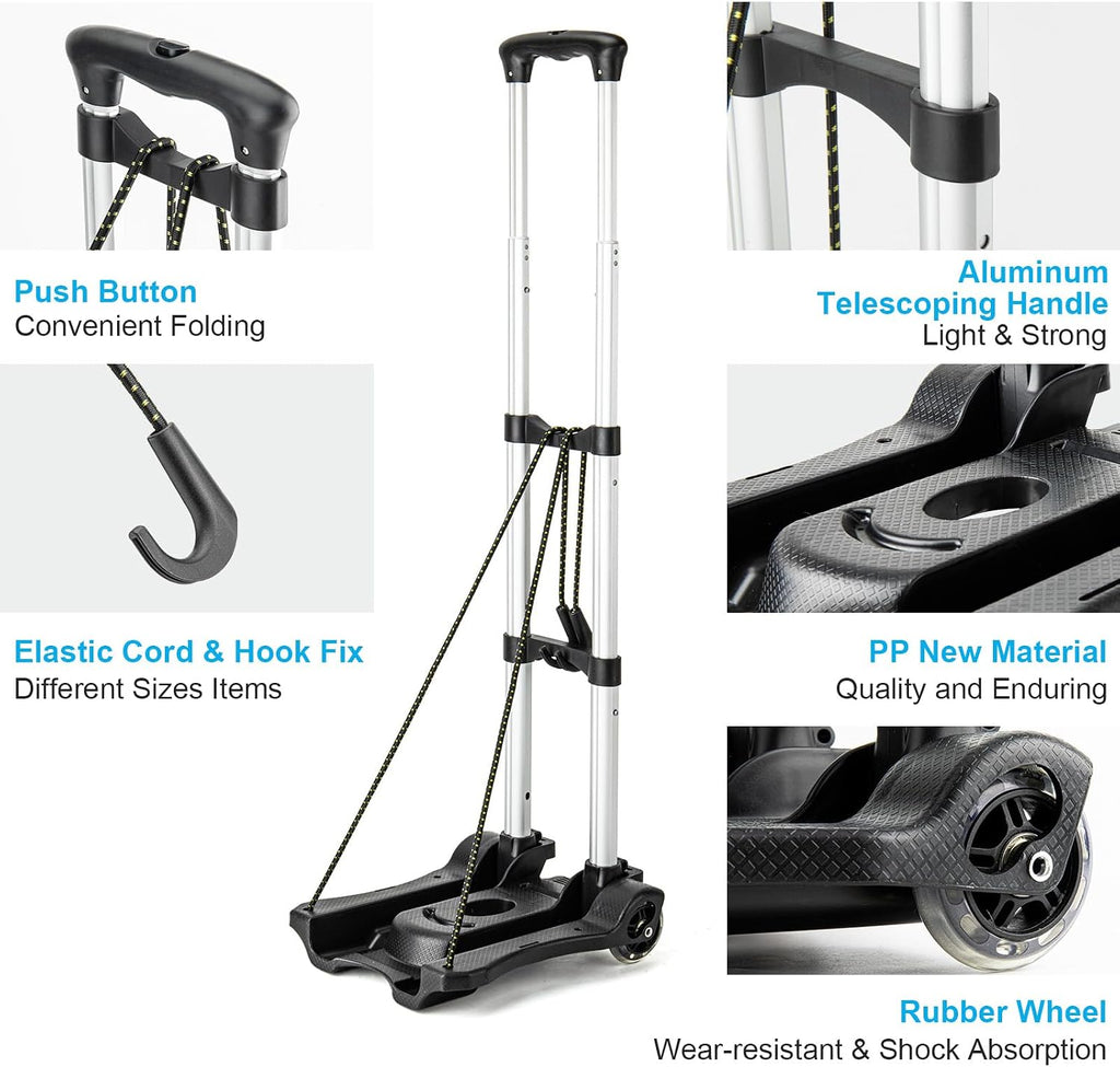 Vsaikeo Small Folding Hand Truck Dolly with 2 Wheels, Foldable Luggage Cart