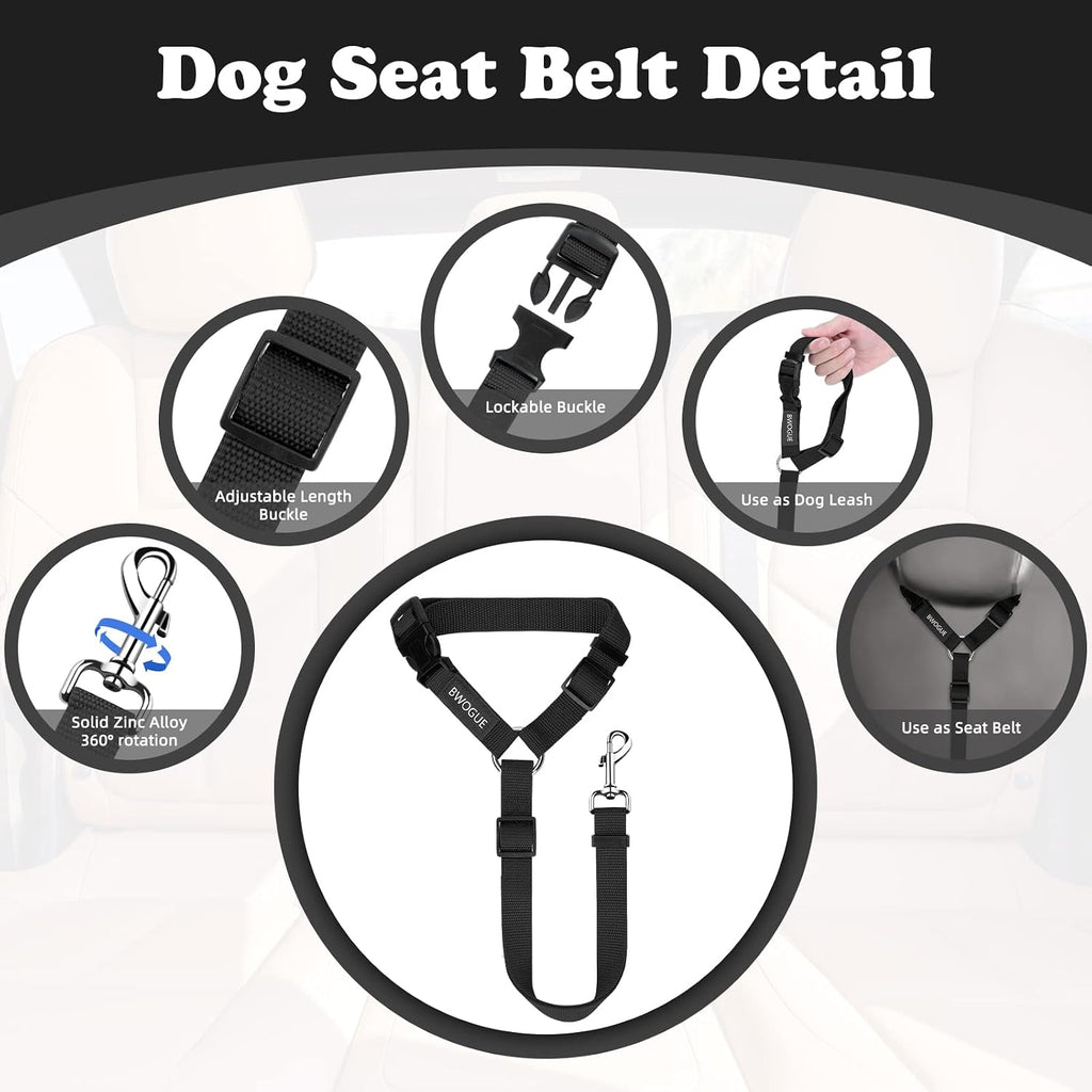 BWOGUE 2 Pack Dog Seat Belt for Car, Headrest Restraint Safety Leads