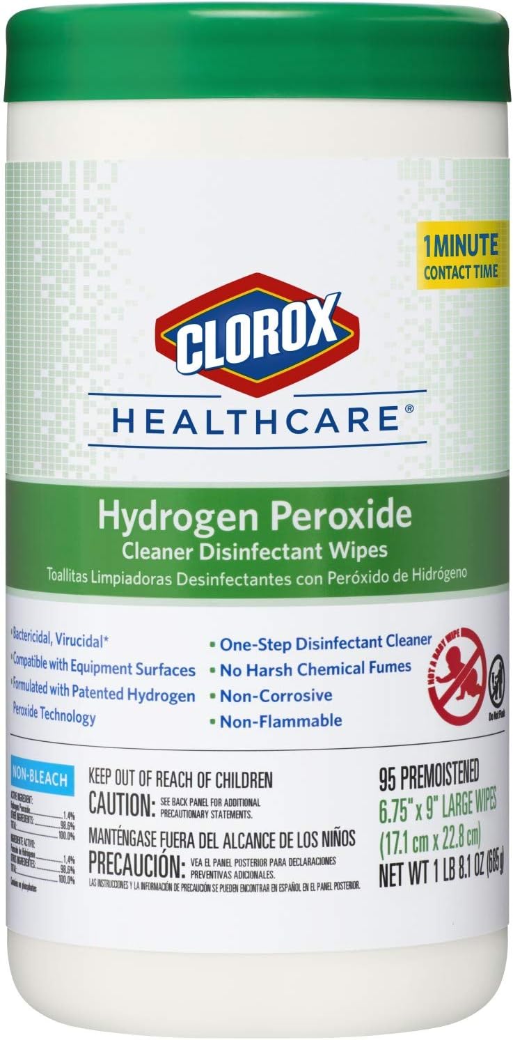 Clorox Healthcare Hydrogen Peroxide Cleaner Disinfectant Wipes, 6.75" x 9", 95 Count (Package May Vary)