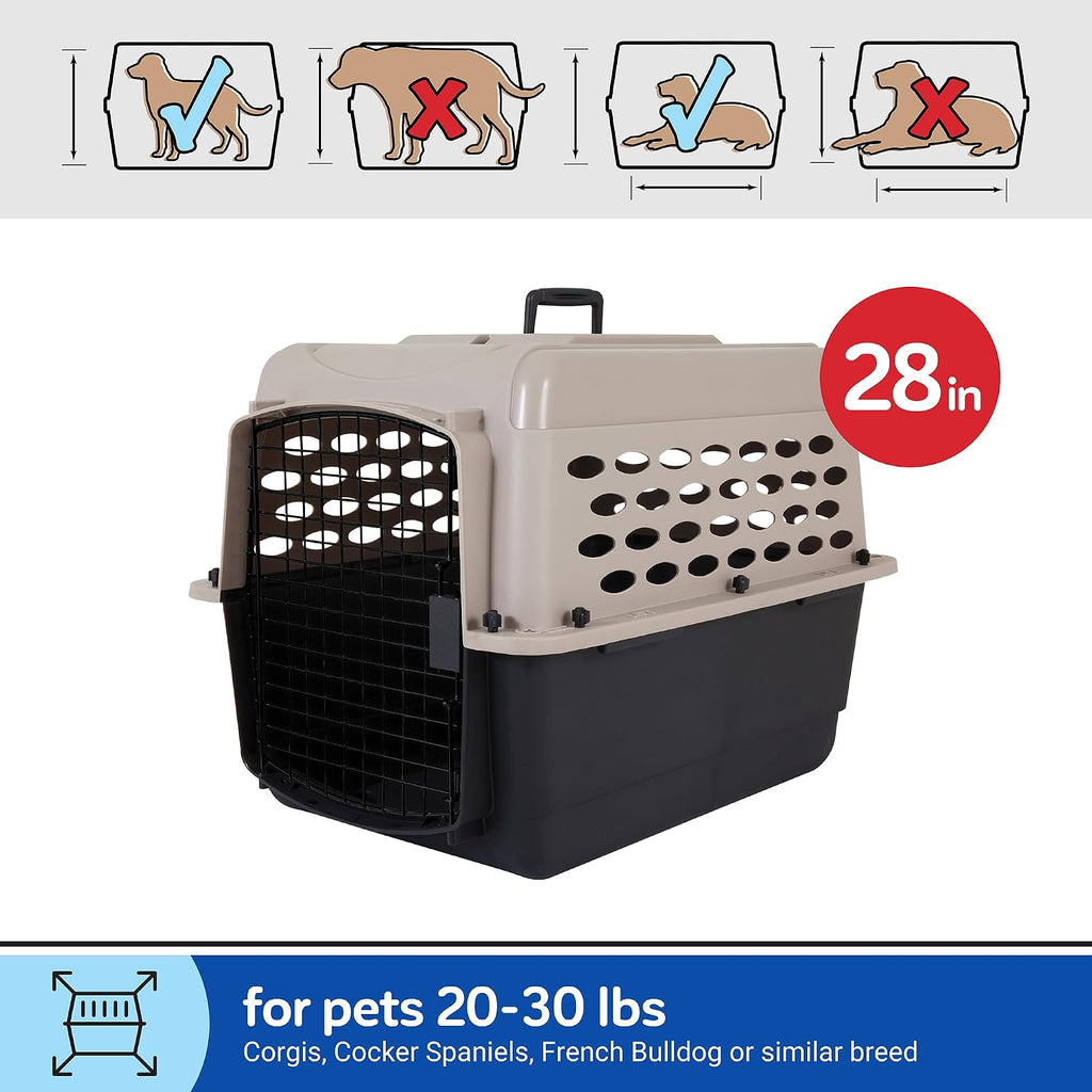 Petmate Vari Dog Kennel, Portable Pet Carrier, Taupe and Black, 28in
