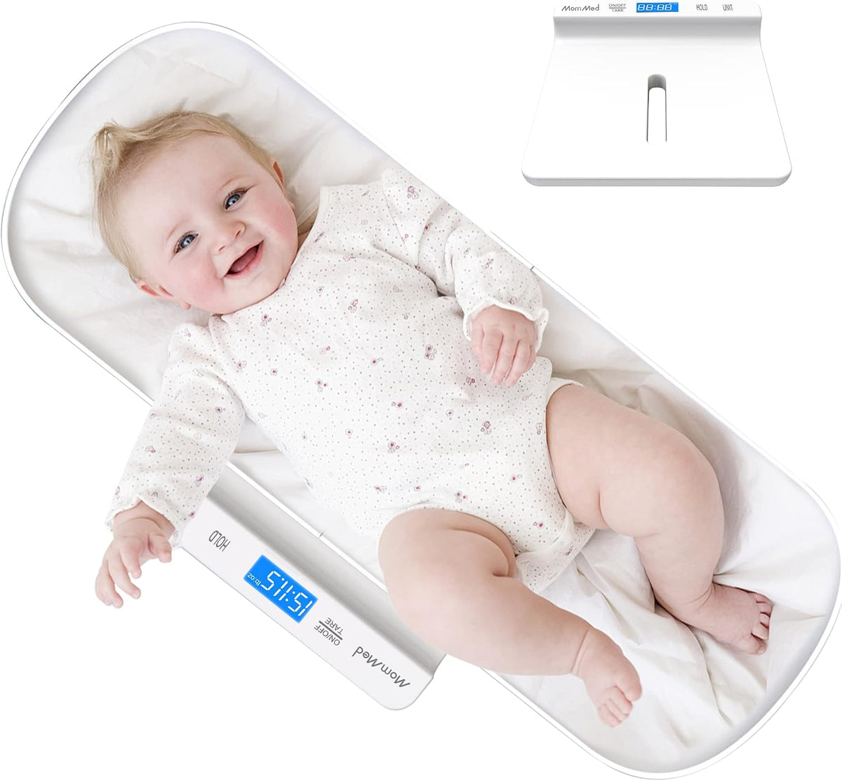 MomMed Baby Scale, Multi-Function Toddler Scale, Baby Scale Digital, Pet Scale, Infant Scale with Hold Function, Blue Backlight, Weight and Height Track