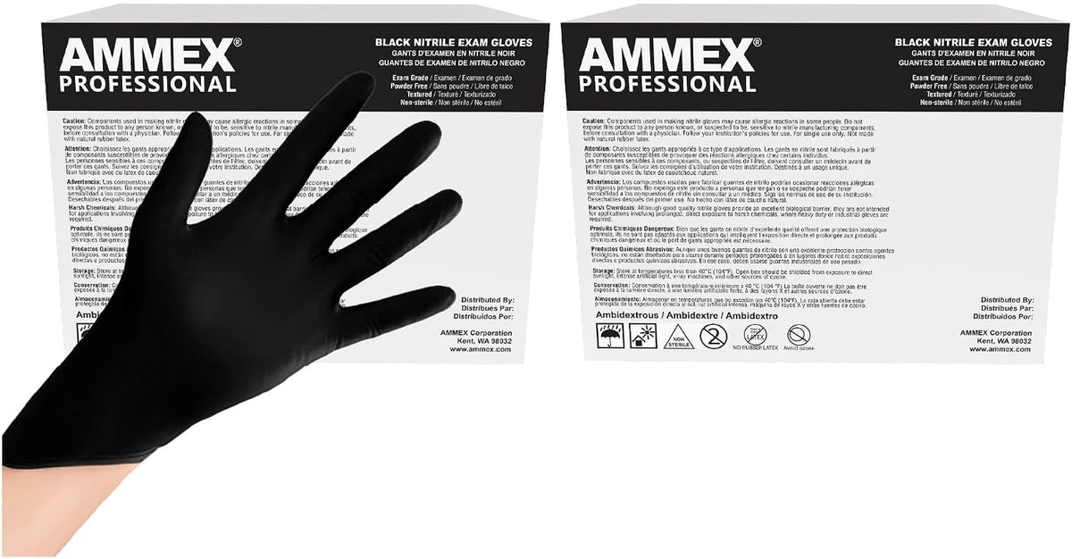 AMMEX Black 3 mil Nitrile Disposable Gloves Latex Free Non Sterile Medical