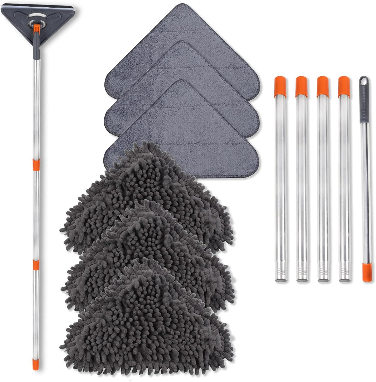 Wall Cleaner Mop with 79 Inches Long Handle, 360° Wall Washer Cleaner Tool for Walls/Ceiling Fans/Dust/Baseboard/Floors Clean, Ceiling Cleaner Tool Duster with Squeegee 6 Replacement Pads
