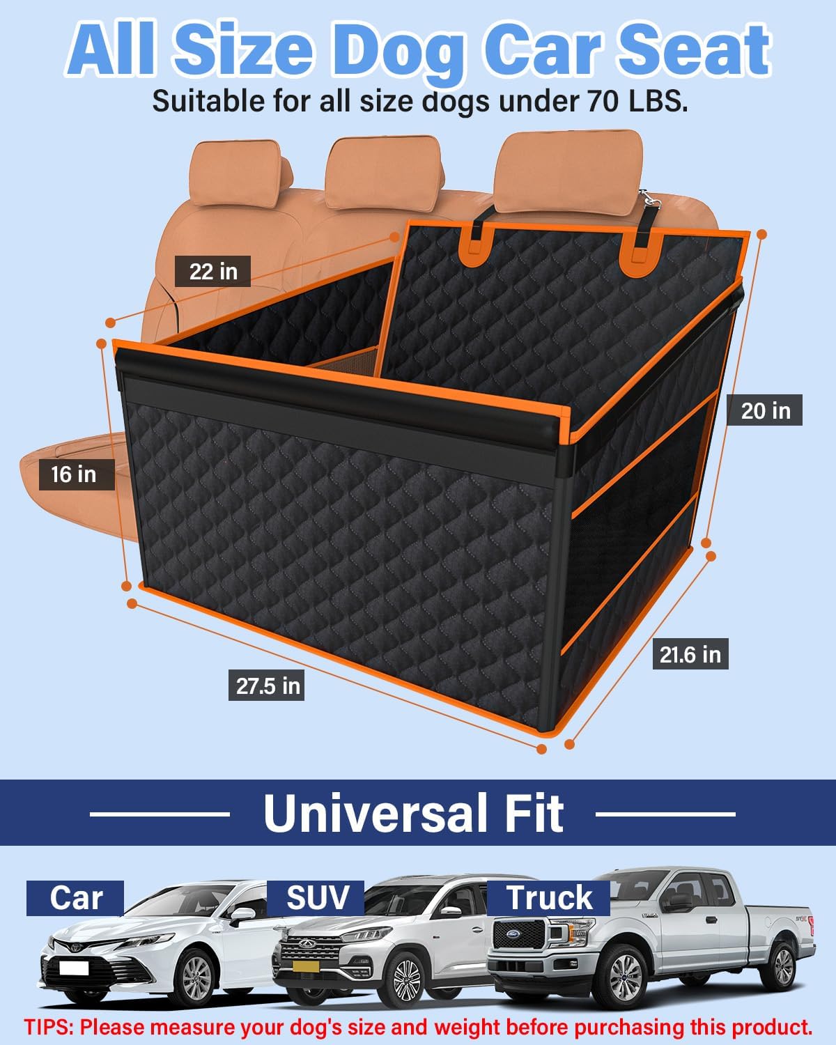 Instraella Dog Car Seat for Large Dogs, Hard Bottom Half Back Seat Extender