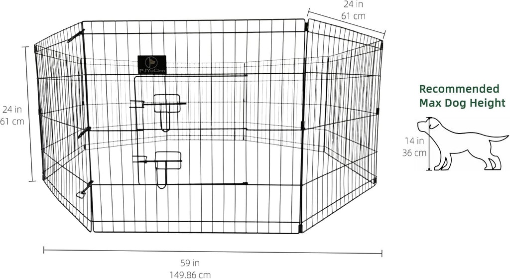 PJYuCien Puppy Playpen with Bottom Pad and Door, 8 Panels 24" H, Black