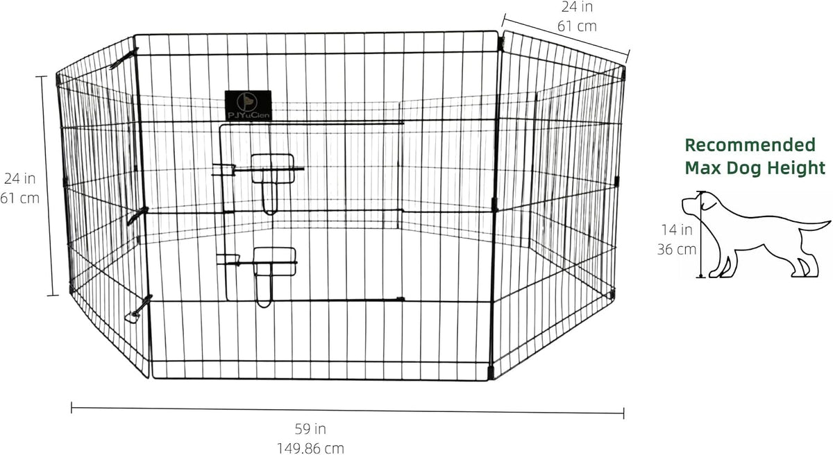 PJYuCien Puppy Playpen with Bottom Pad and Door, 8 Panels 24" H, Black
