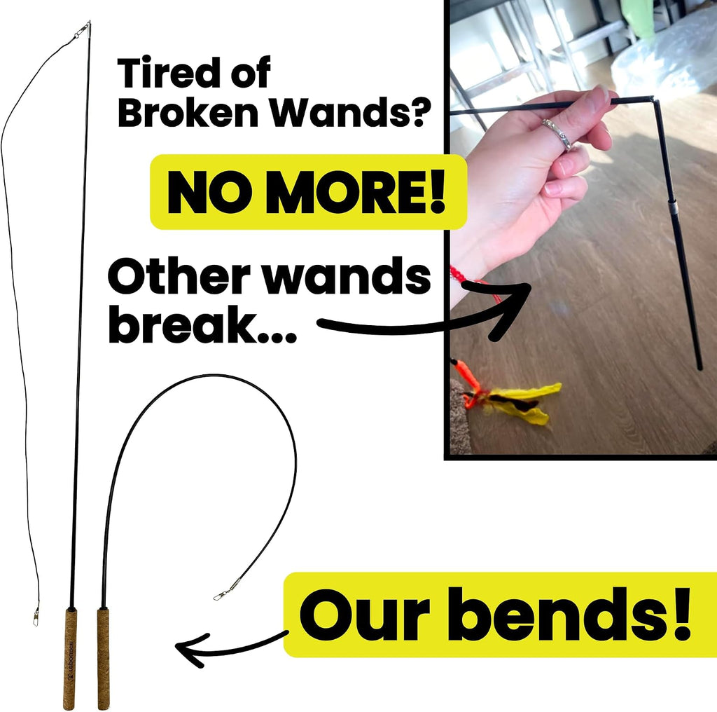 Forever Stick 1-Pack - The Unbreakable Cat Wand Toy, Durable Cat Toy Wand, Extra Long Cat String Toy, Cat Fishing Pole Toy for Bored Indoor Adult Cats, Cat Stick Toy, Cat Feather Wand, Cat Teaser Wand