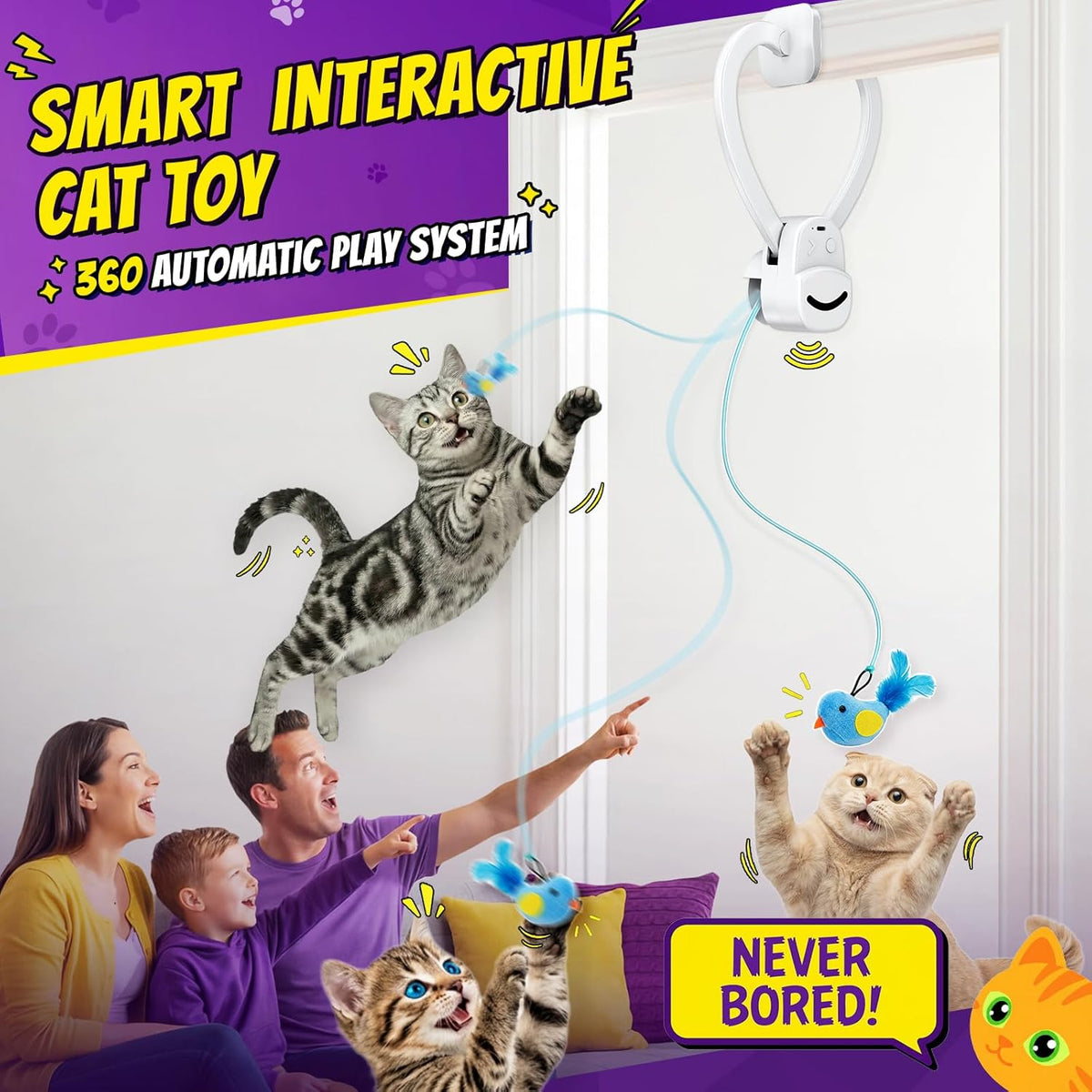 Interactive Cat Toys for Indoor Cats, Clip-On Automatic Flying Bird