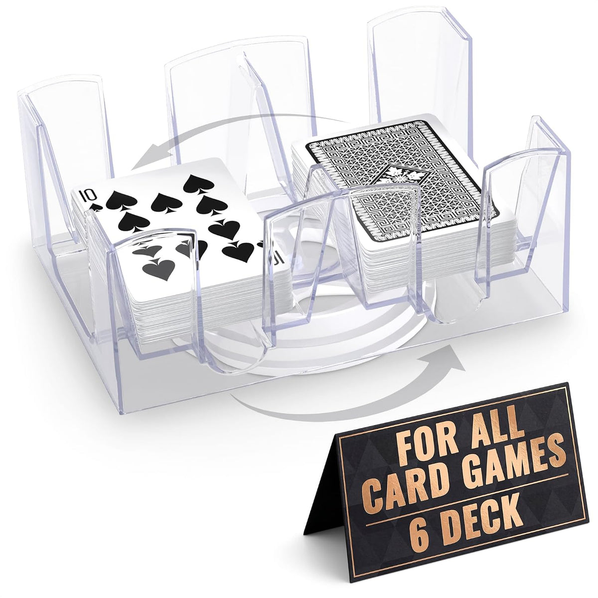 Playing Cards Holder Rotating 360, Compact Plastic Tray for 2 Decks