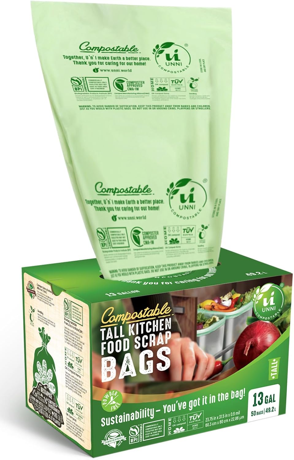 UNNI 2.6 Gallon Compostable Bags, 100 Count, 10 Liter, Extra Thick 0.71 Mil