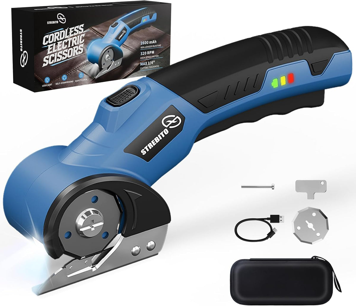 STREBITO Cordless Electric Scissors, 4V Electric Box Cutter for Cardboard