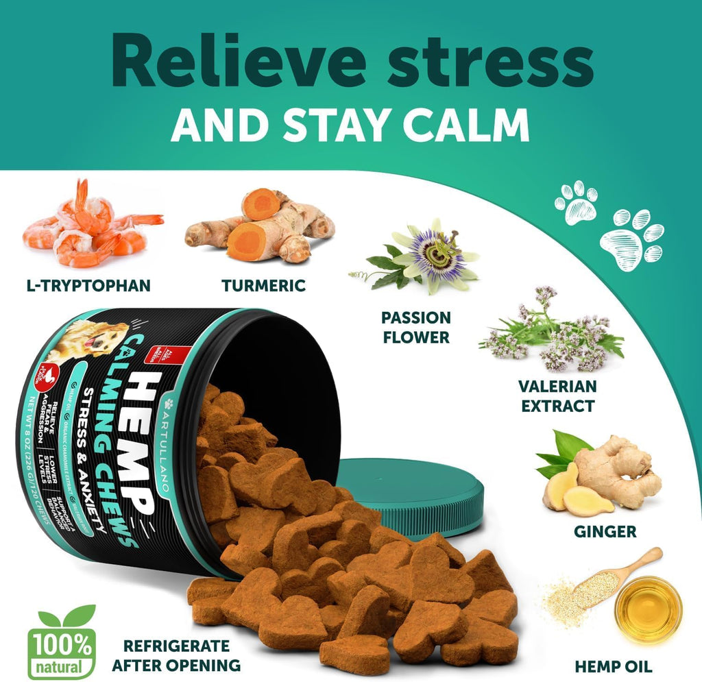 Dog Calming Chews - 120 Treats - Hemp Calming Chews for Dogs for Anxiety