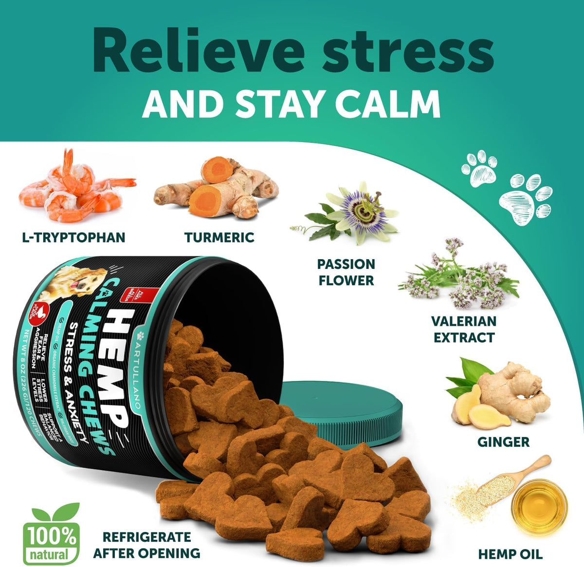 Dog Calming Chews - 120 Treats - Hemp Calming Chews for Dogs for Anxiety