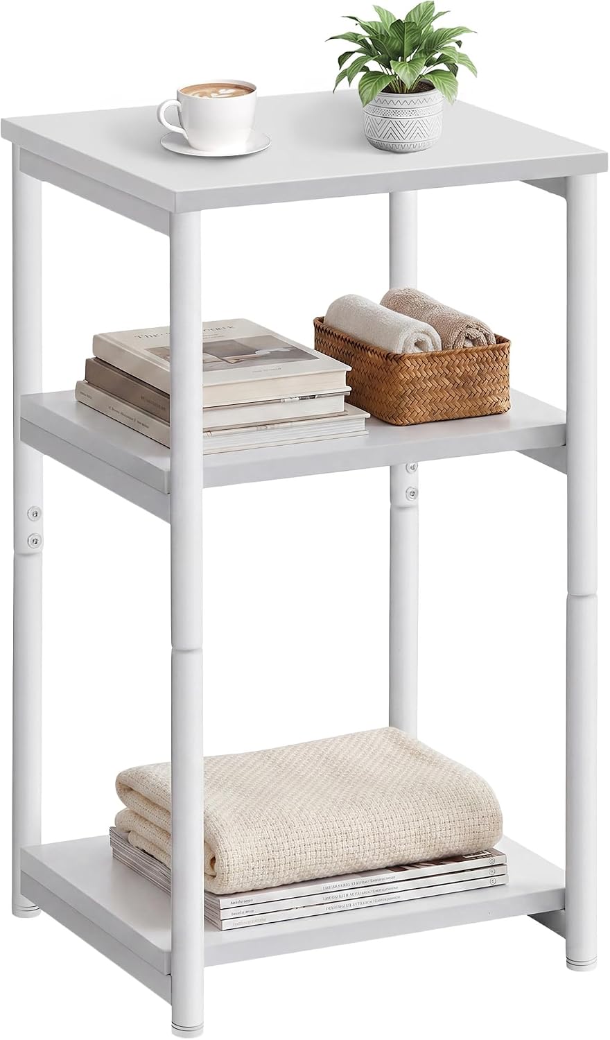 VASAGLE Side Table, Small End Table, Tall Nightstand, Steel Frame