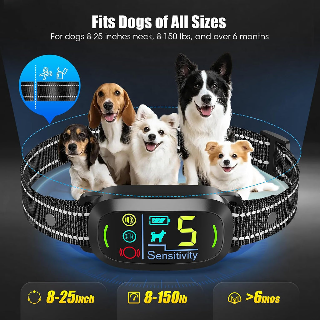 Bark Collar for Small Medium Large Dogs with 5 Training Modes, Black | AI Bark Recognition, Effective Anti Barking Device with 5 Sensitivity Levels, Rechargeable IP67 Waterproof Anti Bark Collar