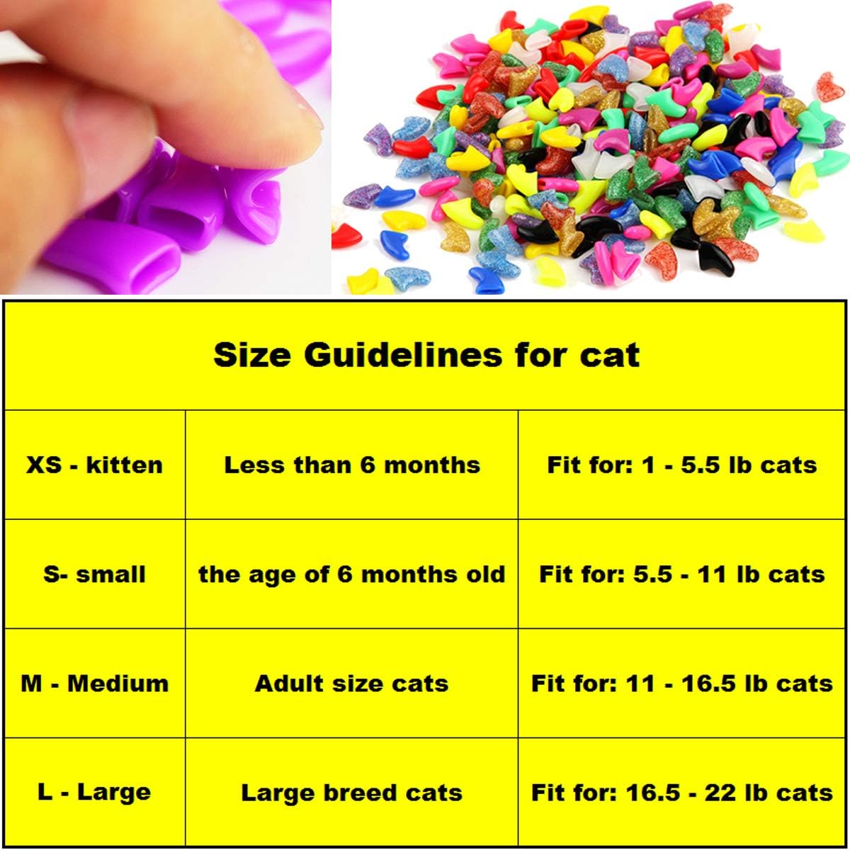 VICTHY 140pcs (14 Colors) Cat Nail Caps, Cat Claw Covers Cat Nail Covers with Adhesives and Applicators (Medium)