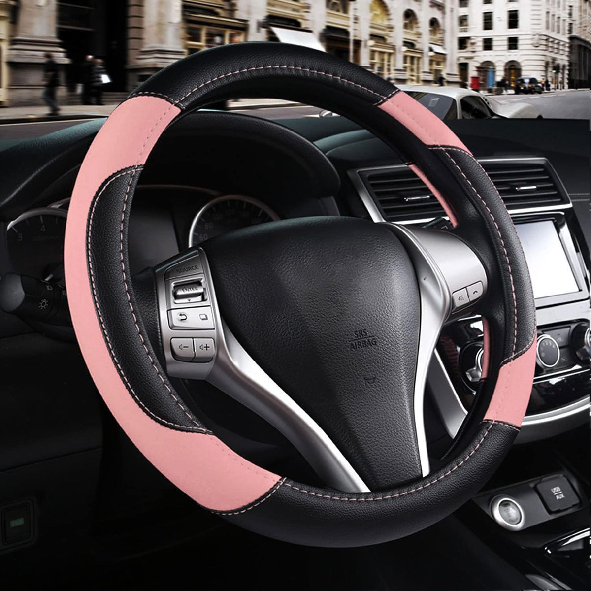 Leather Car Steering Wheel Cover, Universal Fit for Most Cars, Grey
