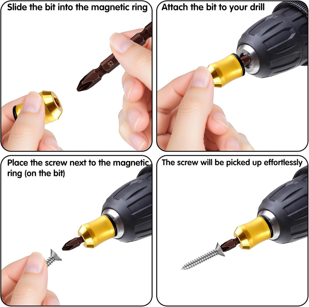 3Pcs Screwdriver Head Magnetic Ring with 3Pcs Ph2 Screwdriver Bit Set, Removable Household Tool for Drills| Universal Bit Holder for Hex Screwdrivers & Power Bits | Alloy Screw Holder for DIY Repair