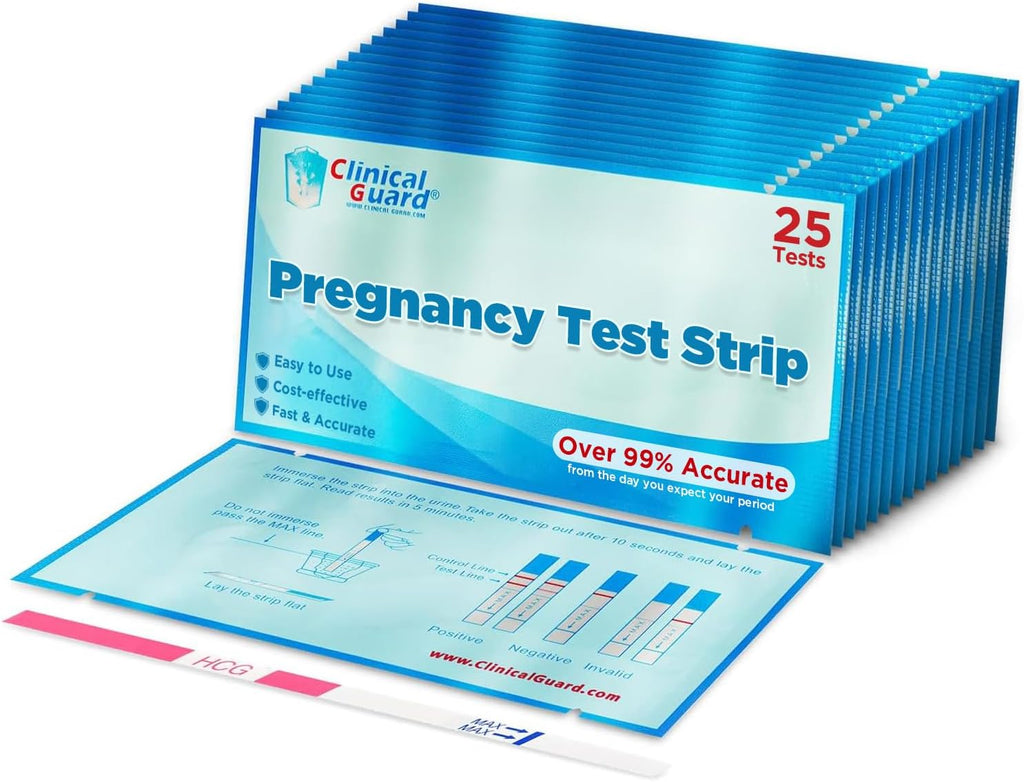 Clinical Guard Pregnancy Tests Strips - Sensitive & Accurate Measurement Within 5 mins - Early Detection Pregnancy Test Strip - Easy to Use for Home Tests - HCG Test Strip Kit - 25 Count