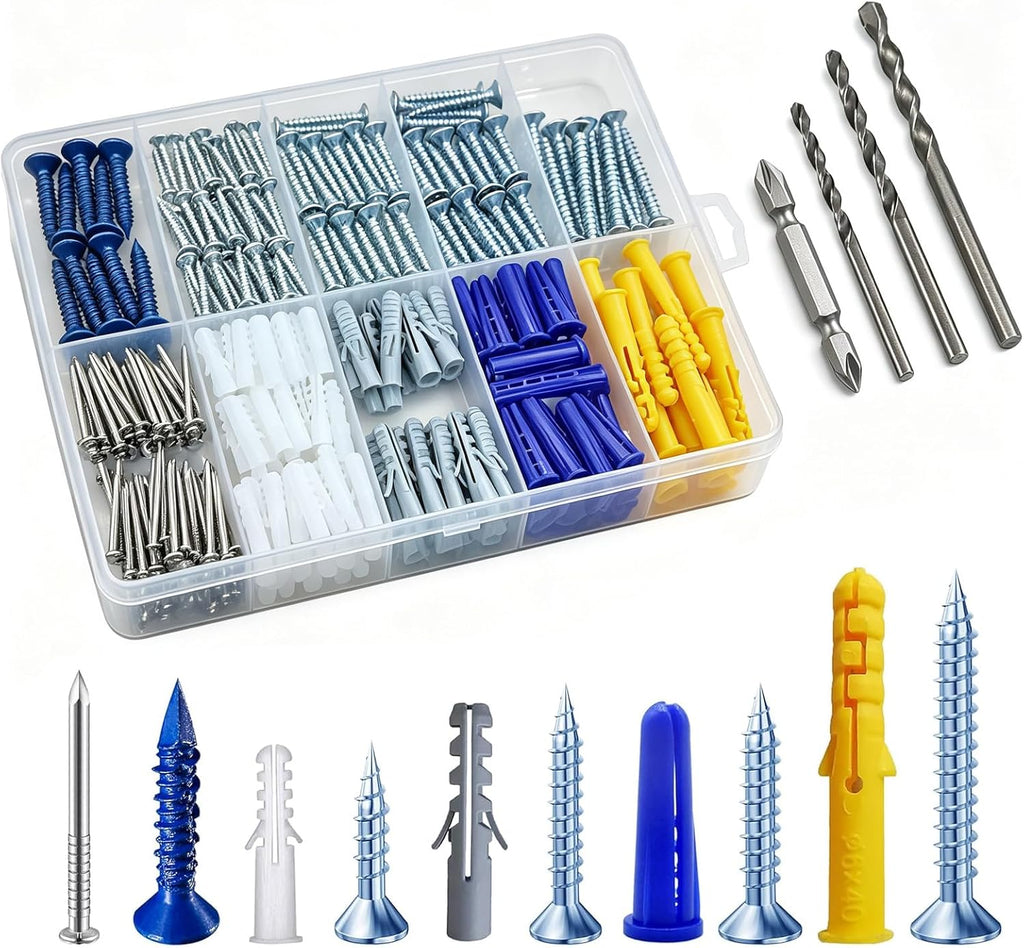 Wensilon (270 pcs) Assortment Plastic Drywall Wall Anchors Kit Screws