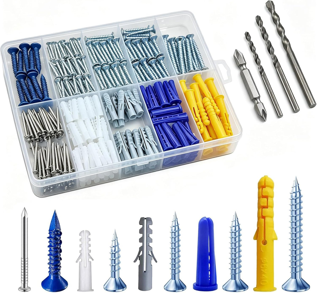 Wensilon (270 pcs) Assortment Plastic Drywall Wall Anchors Kit Screws