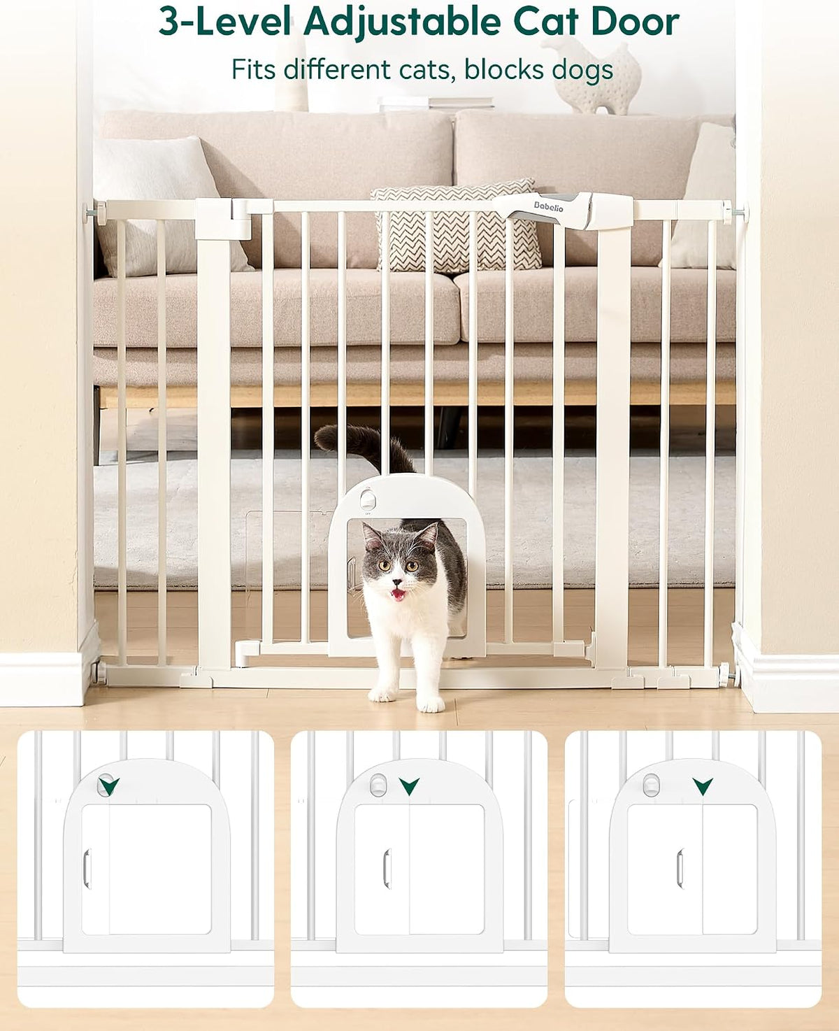 Babelio Baby Gate with Adjustable Cat Door, CatPrivilege III, 29-43"