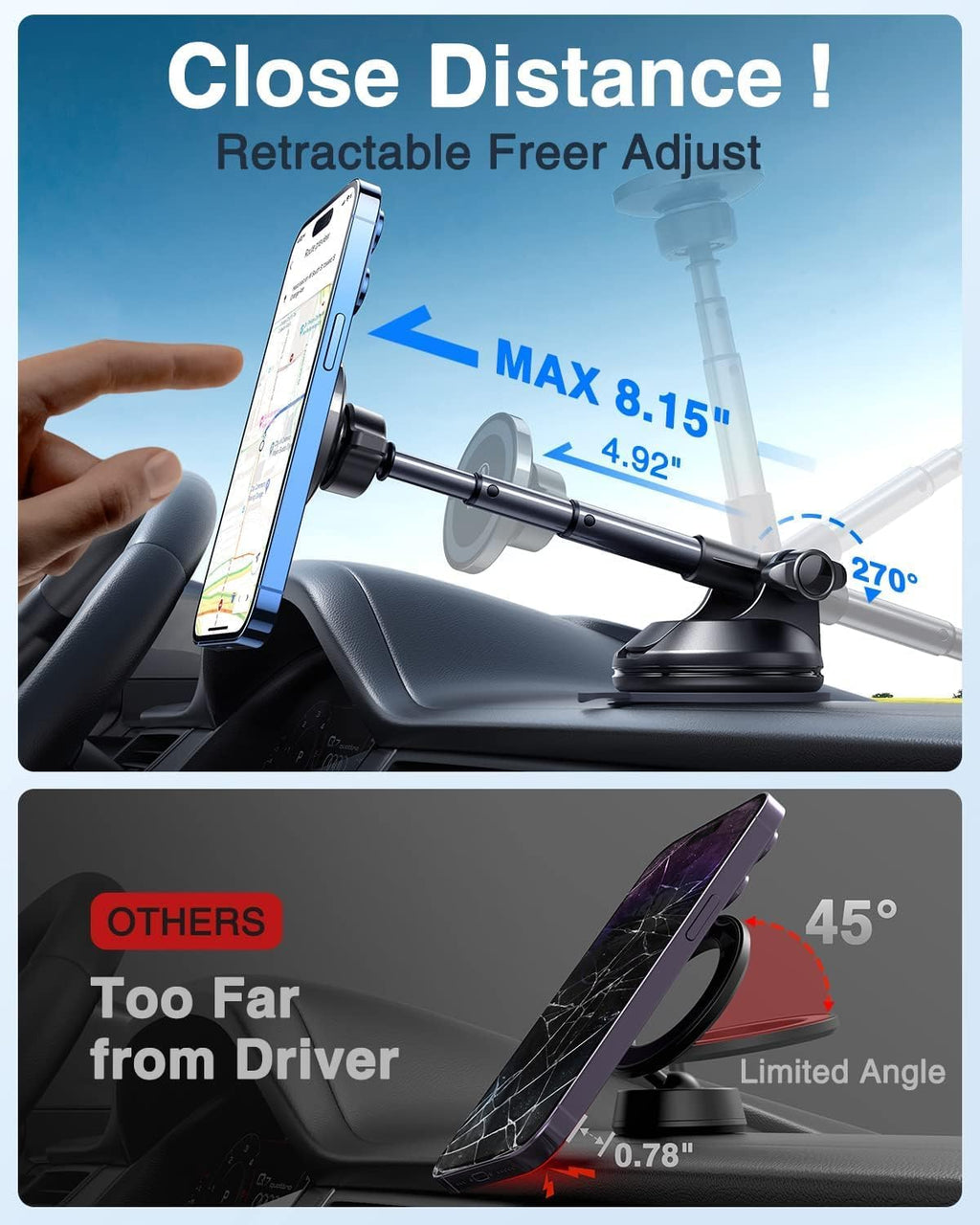 VANMASS for MagSafe Car Holder [Dash+Windshield+Vent] Magnetic Phone Mount