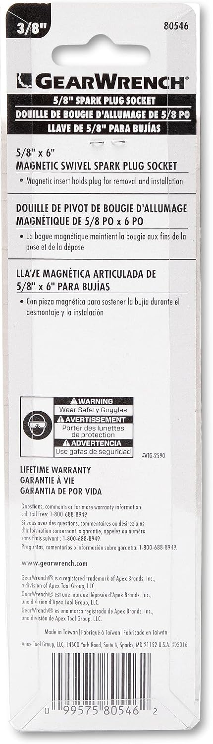 GEARWRENCH 3/8" Dr 6 Pt 5/8" x 6" Magnetic Swivel Spark Plug Socket | 80546