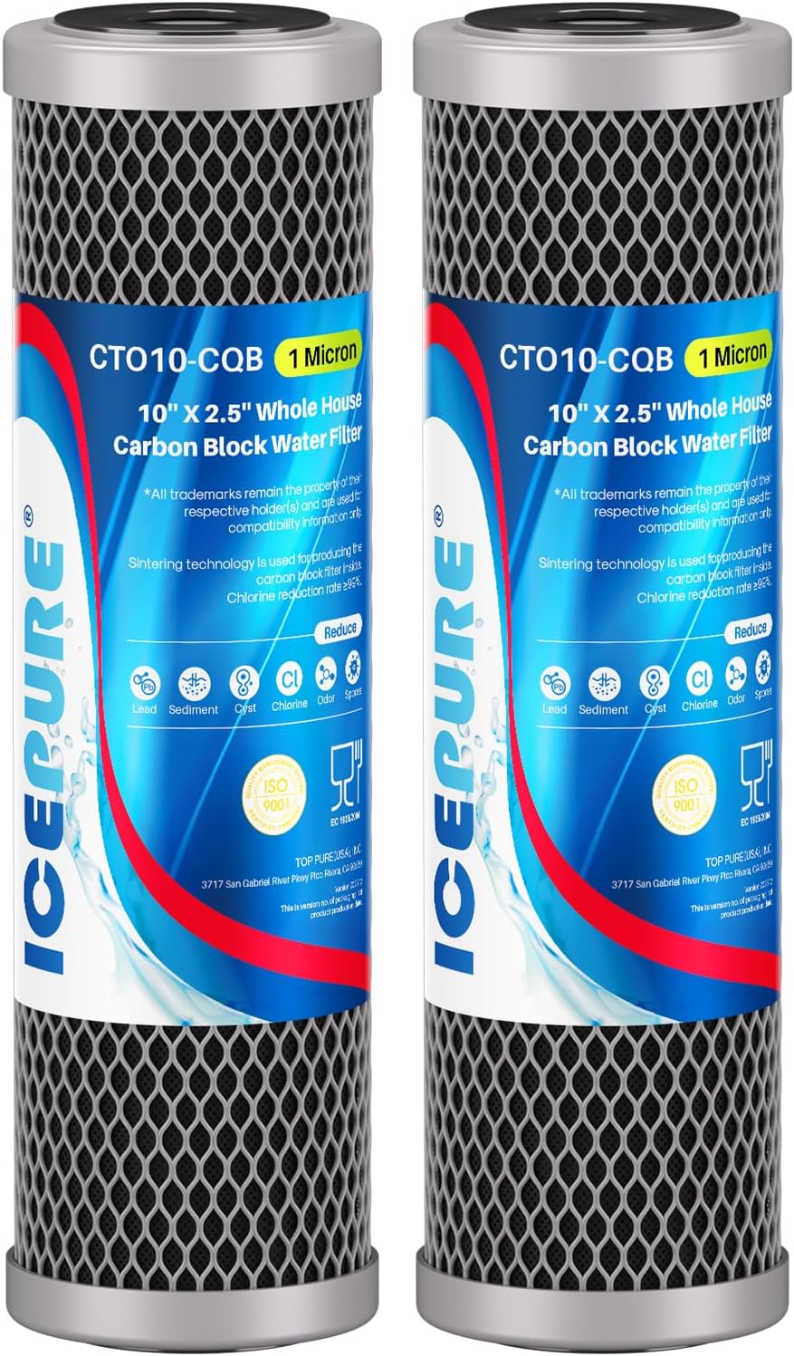ICEPURE 1 Micron 2.5" x 10" CTO Carbon Whole House Water Filter 4 Pack