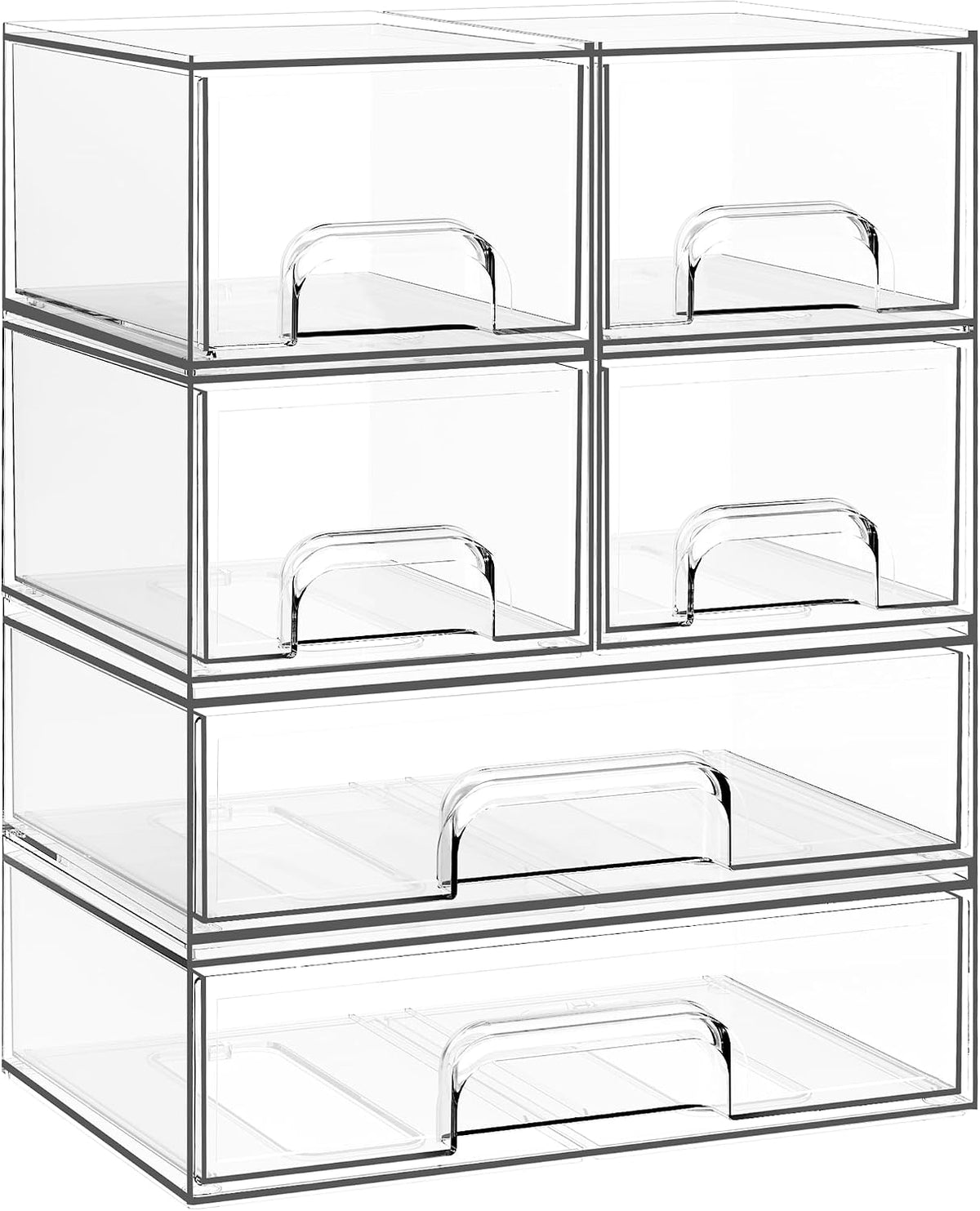 Criusia Stackable Storage Drawers, 3 Pack Clear Acrylic Makeup & Bathroom Organizer, Versatile Storage Bins for Vanity, Under Sink, Kitchen Cabinets & Pantry
