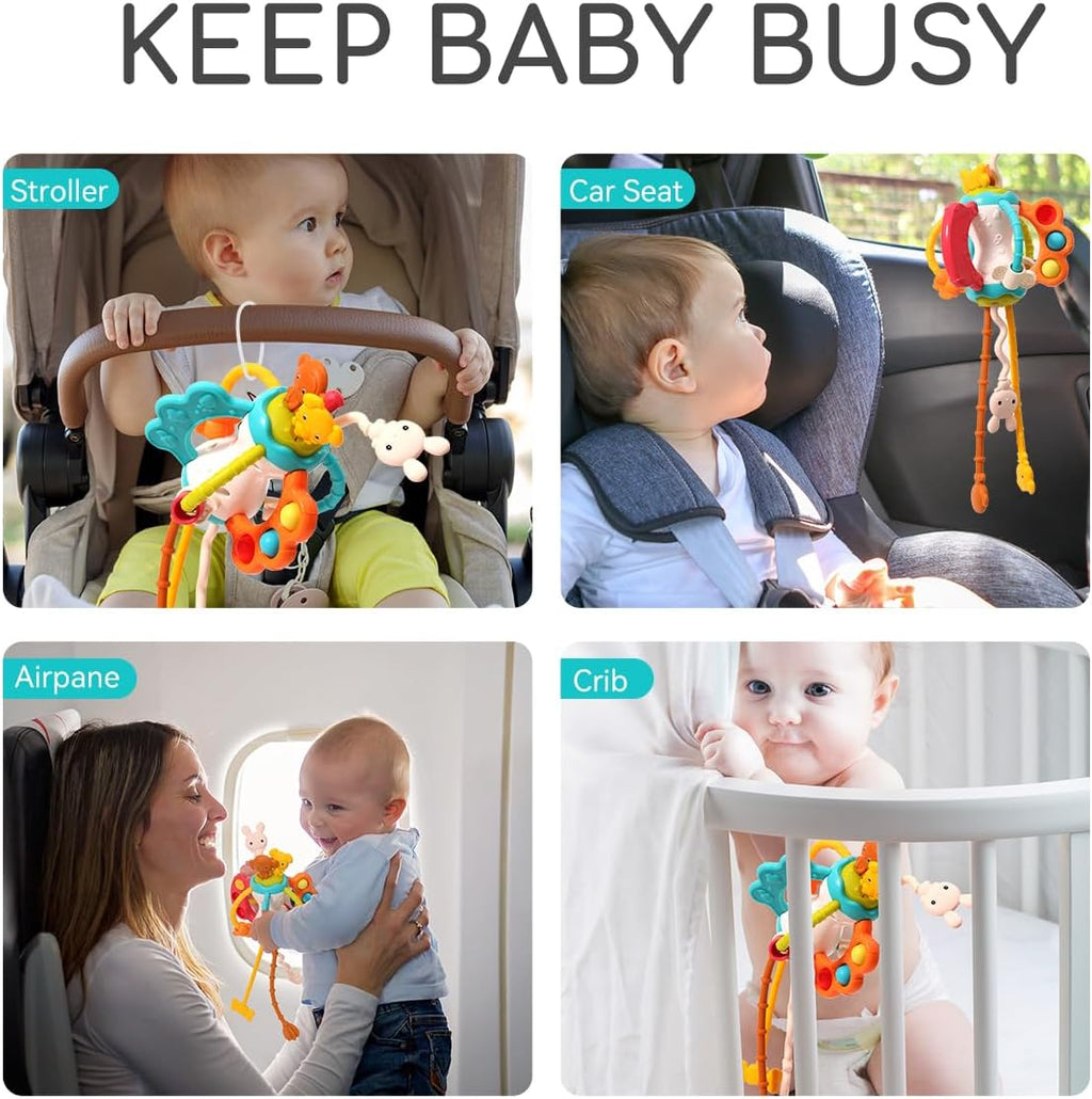Baby Airplane Travel Toy for Toddlers 1-3, Silicone Pull String Sensory Toy