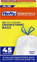 Hefty Essentials 13 Gallon Kitchen Trash Bags, White, Unscented, 45ct