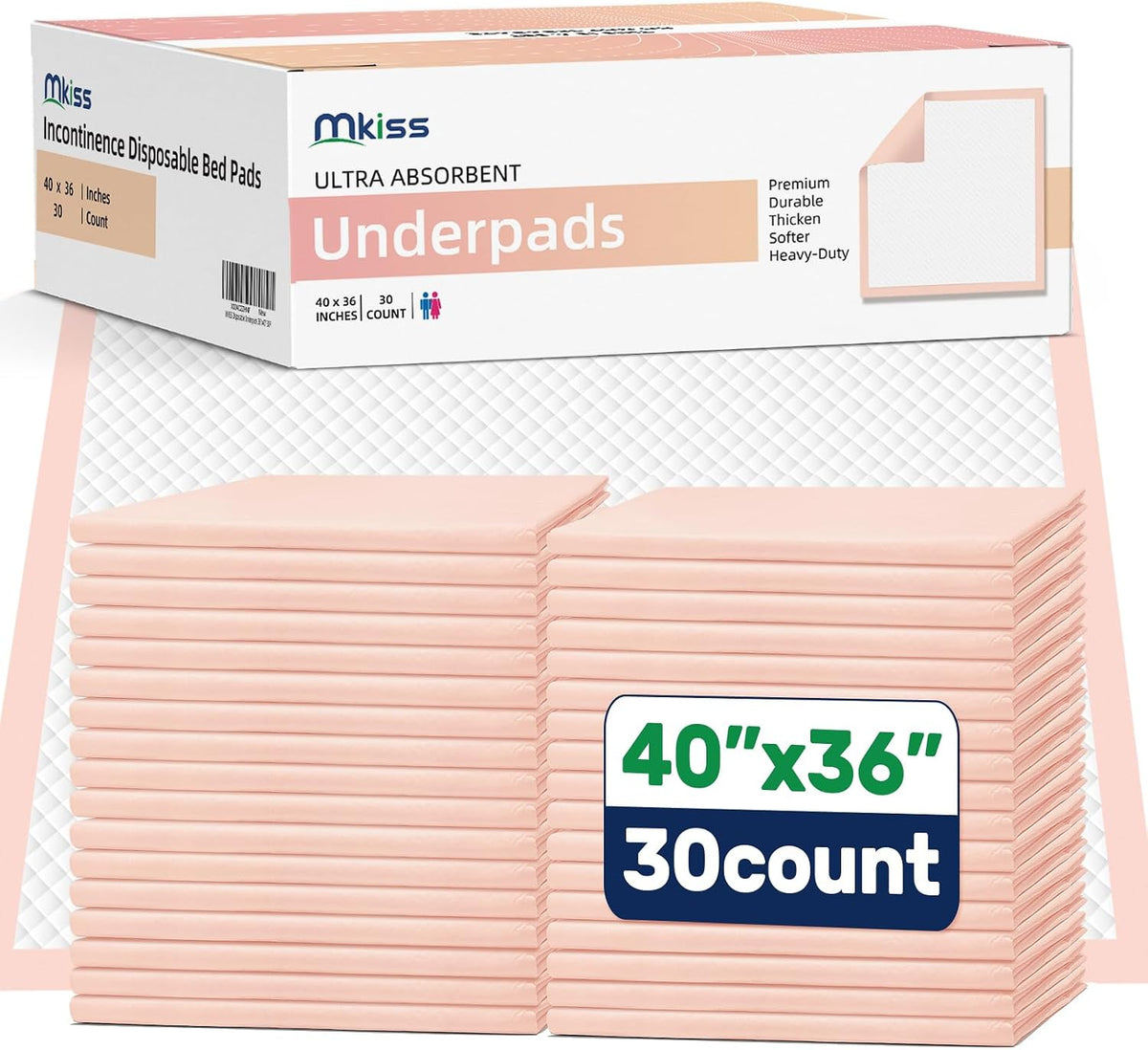 MKISS Extra Large Bed Pads 40" x 36" Disposable Adult 30 Count