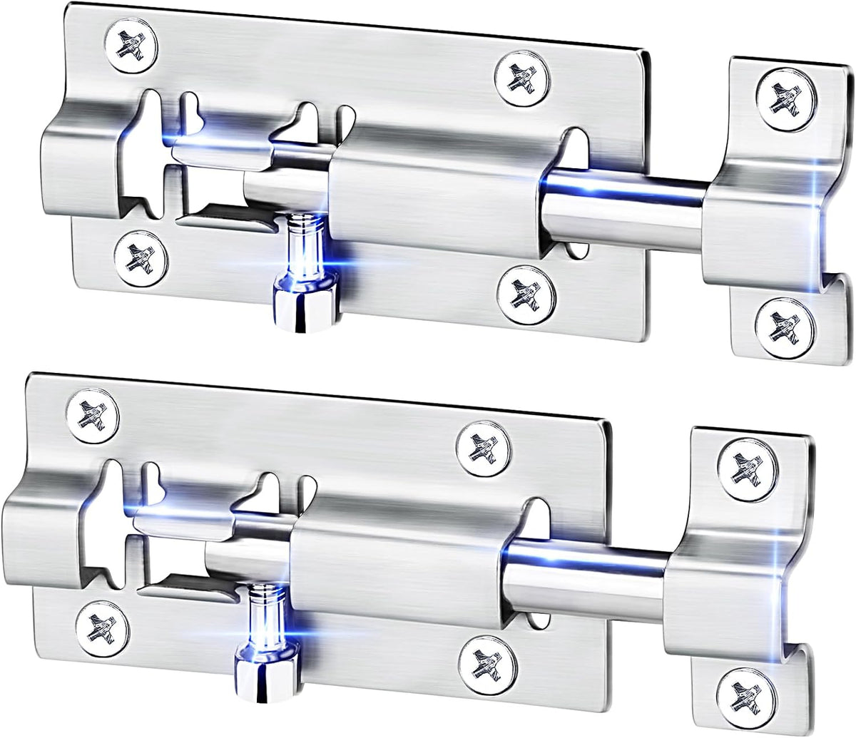FATLODA 2 Pack Barrel Bolt Latch, 3 Inch Stainless Steel Slide Latch Lock