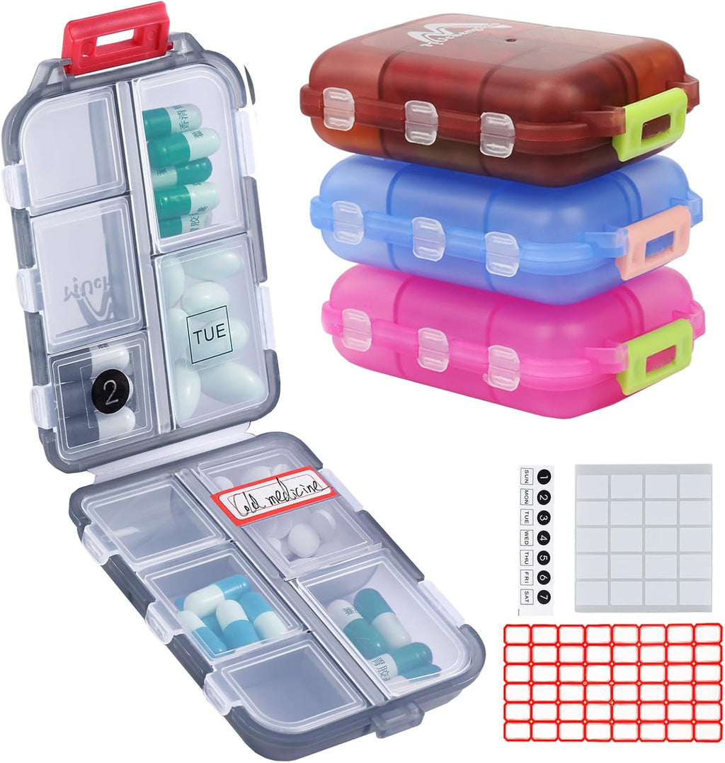 4PS Travel Pill Organizer 10 Compartment Folding Small Pill Case Four Color
