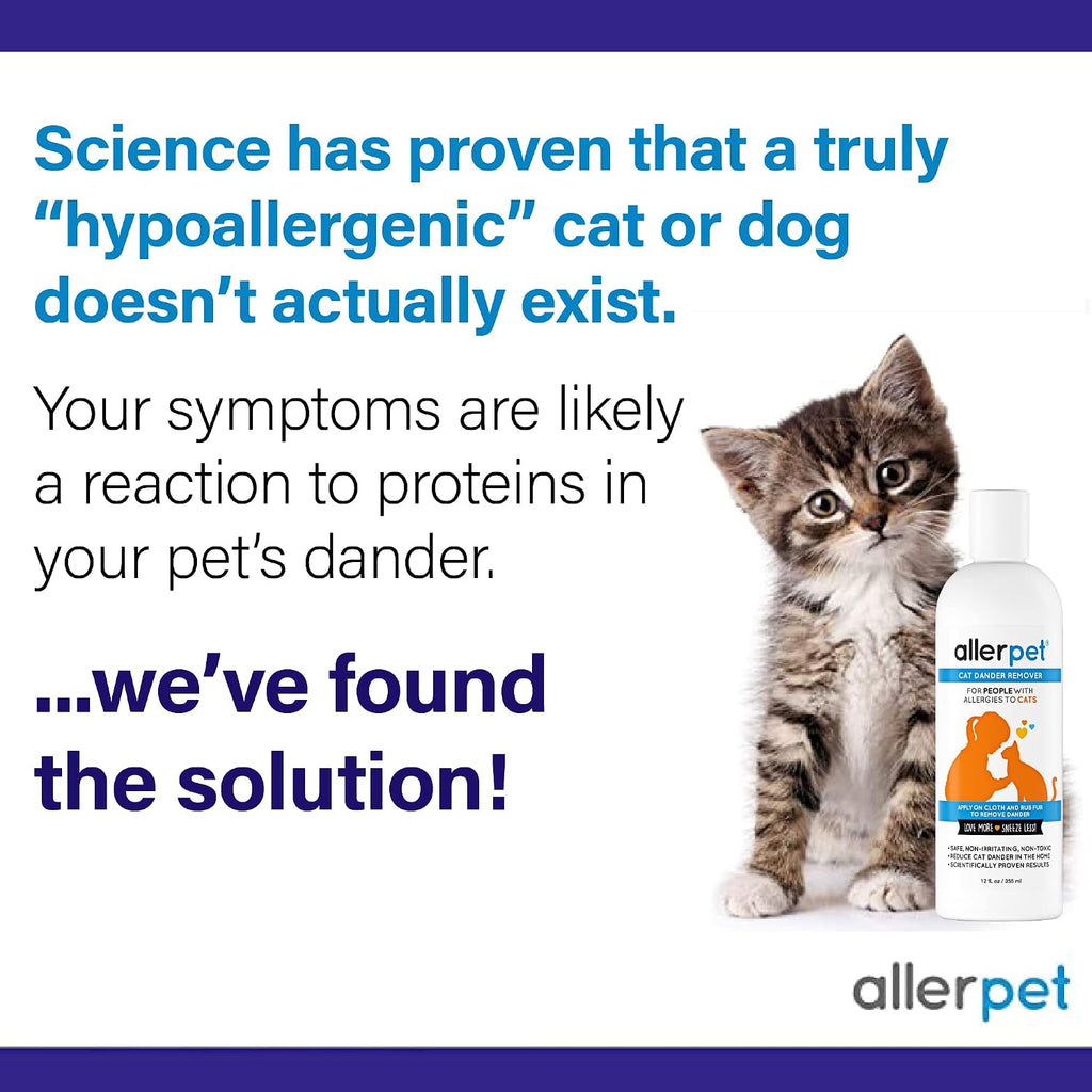 Allerpet Cat Dander Remover, Aloe-Free Pet Allergy Relief Made in USA 12 oz