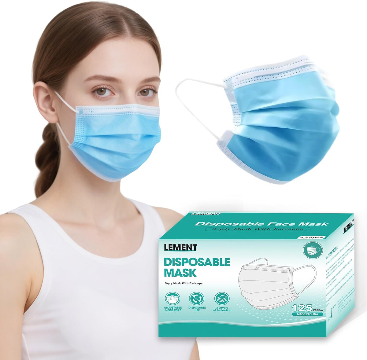 LEMENT 100 Pcs Disposable Face Masks,3 Ply Face Masks Black Disposable Mask
