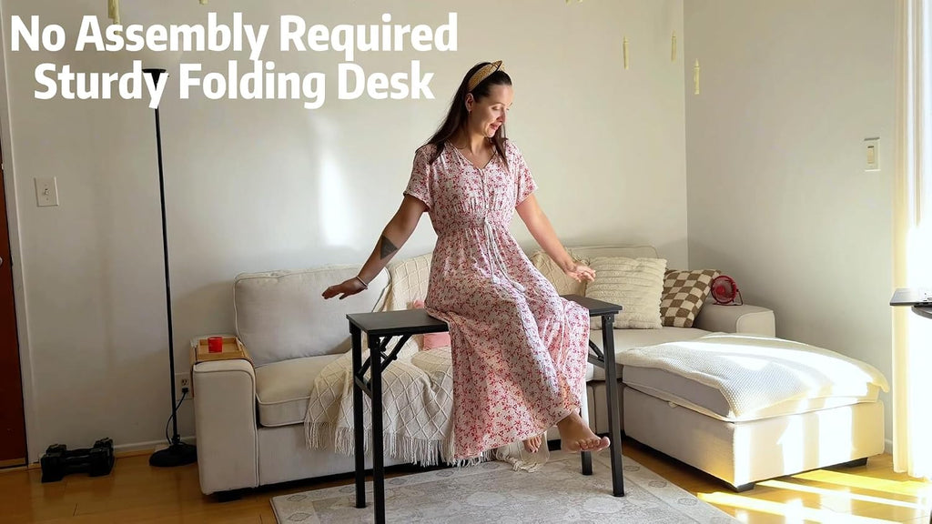Folding Table Computer Desk - 35.8" No Assembly Folding Desk Design and Foldable Office Desk, Small Desk for Bedroom, Compact Storage Portable Use for Dorm and RV Small Space, Dark Oak