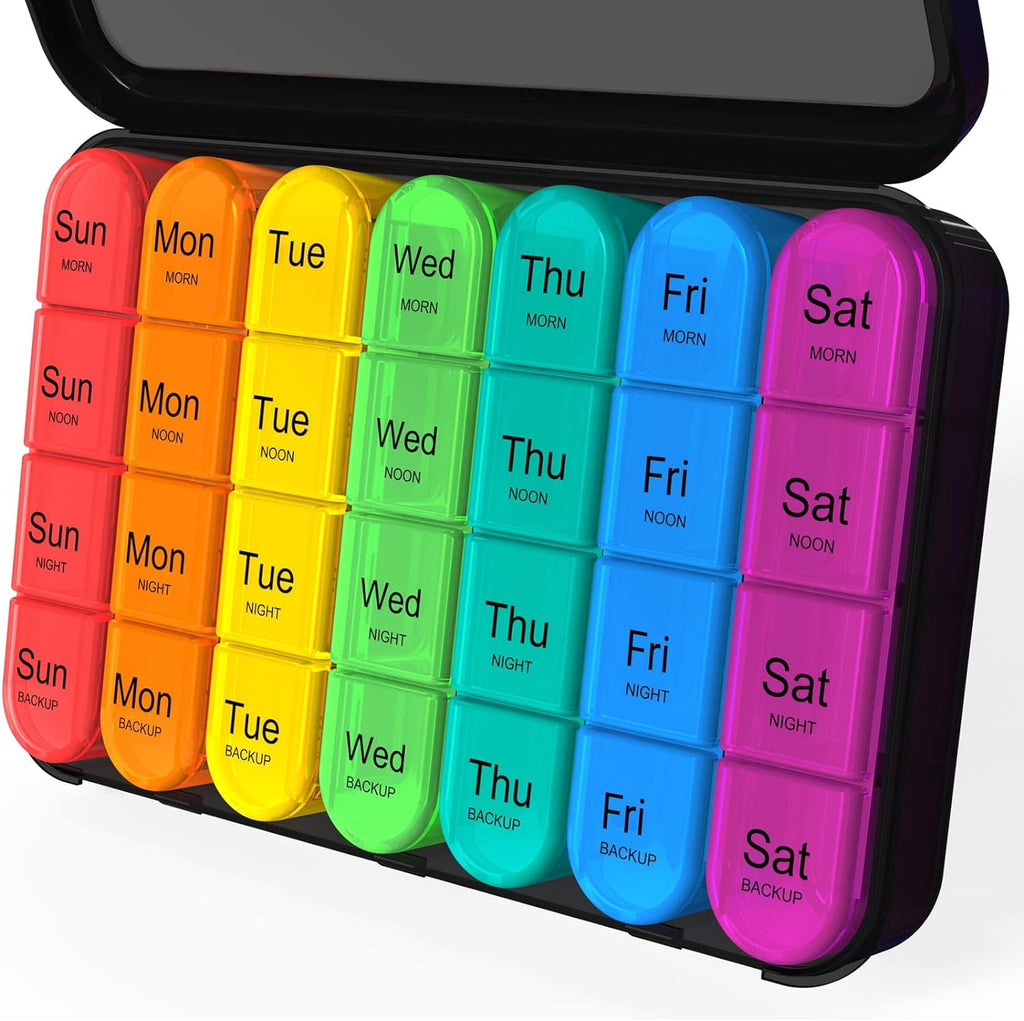 Daviky Pill Organizer 4 Times a Day, Pill Box 7 Day, Large Weekly Pill Case