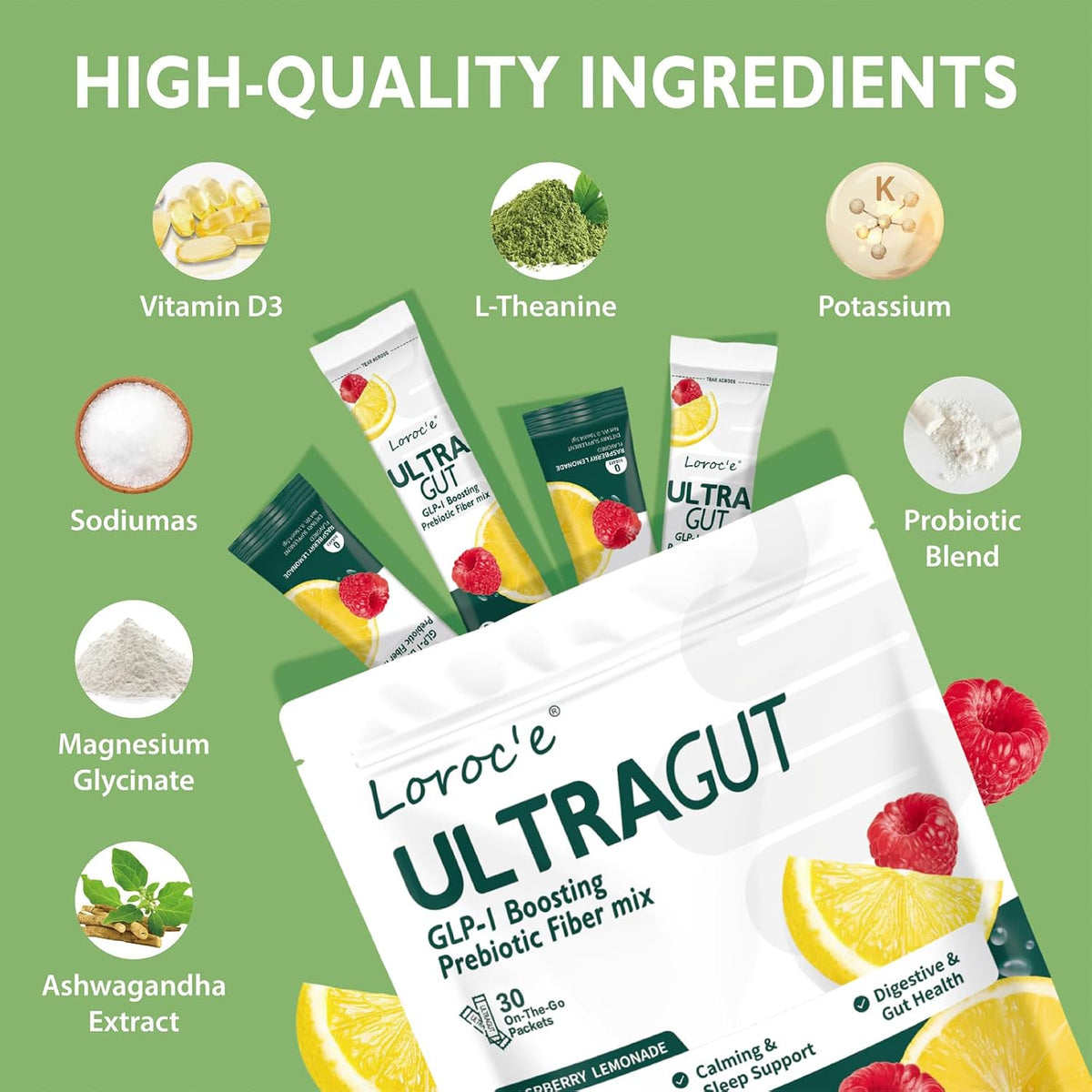 UltraGut GLP-1 Booster Fiber Mix Drink, Raspberry Lemonade, 30 Servings